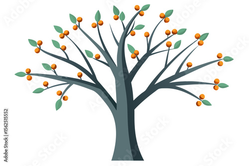 Colorful vector illustration of a flowering tree in full spring bloom, with vibrant leaves and birds on branches, perfect for nature-inspired designs