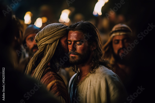 Judas Iscariot Betraying Jesus with Kiss, Biblical Scene