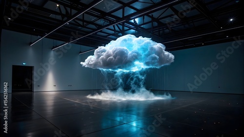 Surreal Levitating Cloud Installation in Futuristic Gallery Space