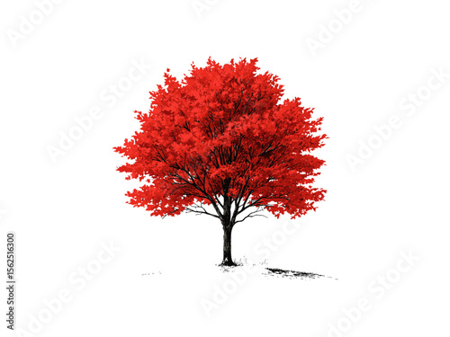 Vintage engraving red maple tree, hand-drawn autumn leaves sketch, black print, retro woodland nature art, eco-friendly tree design, old-style engraving, trendy fall foliage artwork
