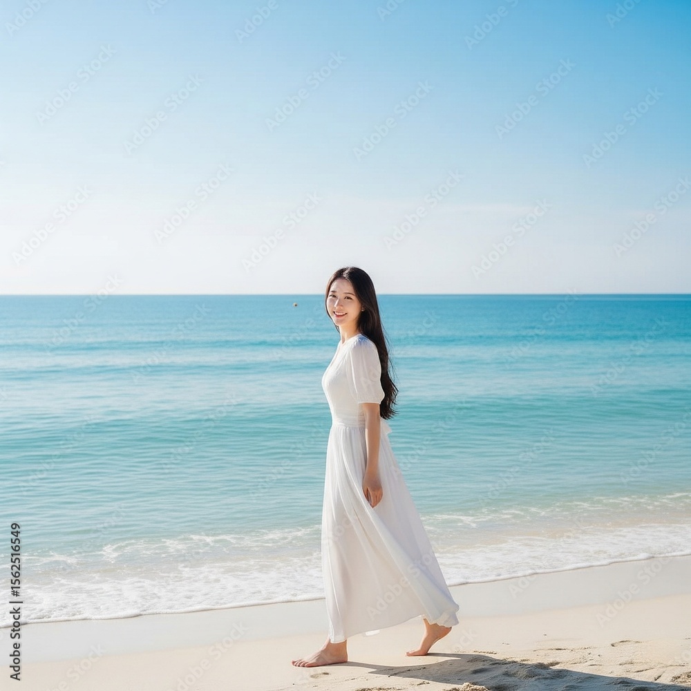young woman in white dress on the beach young woman in white dress on the beach