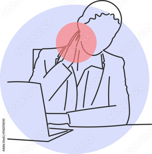 Executive sitting in office with severe neck pain