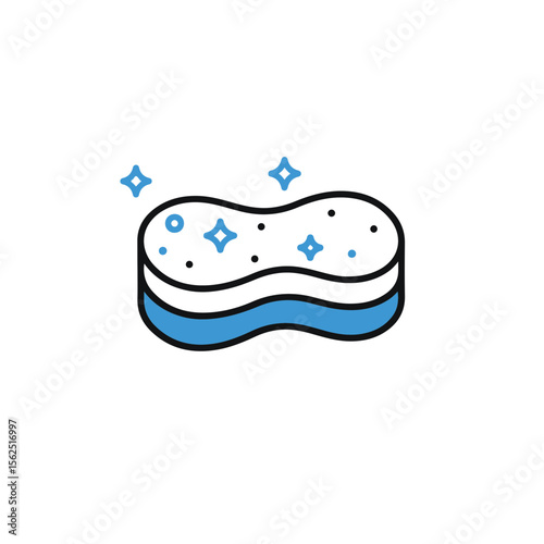 A minimalist illustration of a cleaning sponge with a sparkling effect, ready for domestic use.