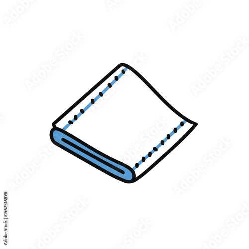 A folded clean towel with a blue border.