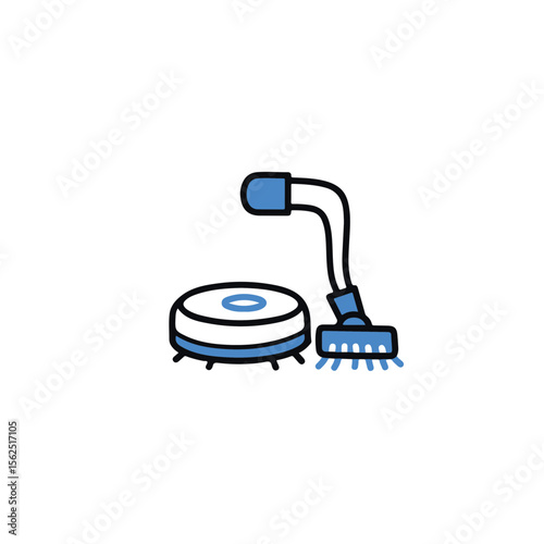 Illustration of a robot vacuum cleaner and a vacuum cleaner, side by side, concept for cleaning, household work, or home care.