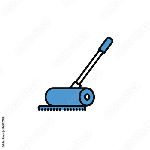 Blue floor sweeper illustrated.