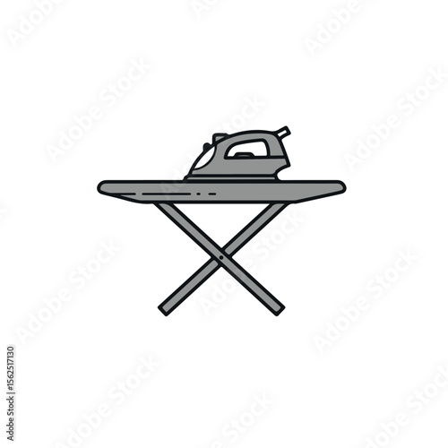 A flat iron placed on a folding ironing board, isolated.
