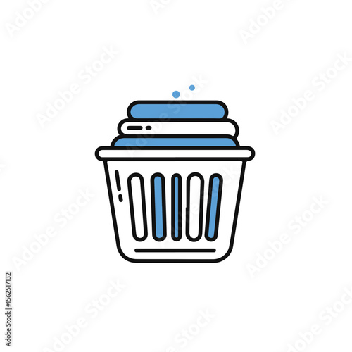 A laundry basket filled with clean, folded clothes.