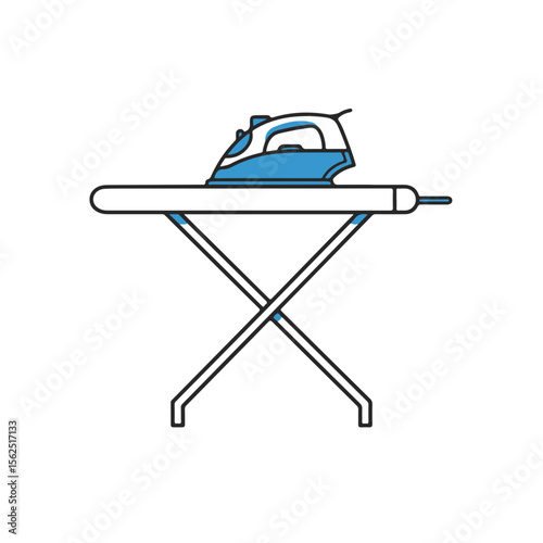 An iron on a ironing board, ready for use. 