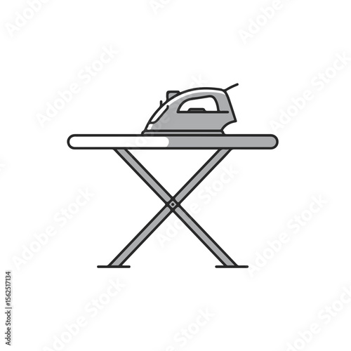 A vector image of an electric iron on a ironing board.