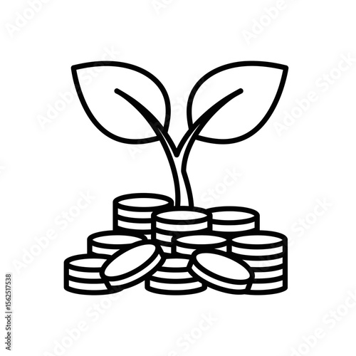 Investment Growth Concept with Coins and Plant Icon  