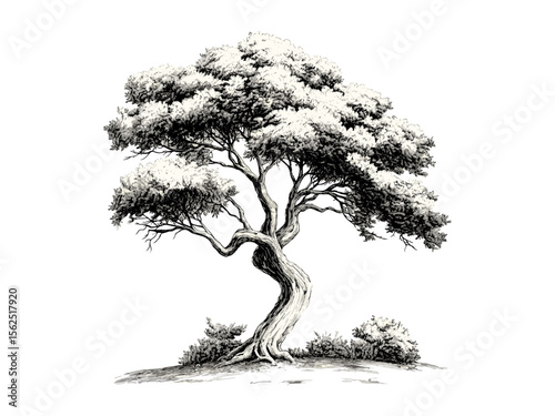 Vintage sandalwood tree sketch, rustic nature illustration, eco-friendly woodland print, hand-drawn branches, black sketch engraving, retro botanical art, antique tree design, trendy decor