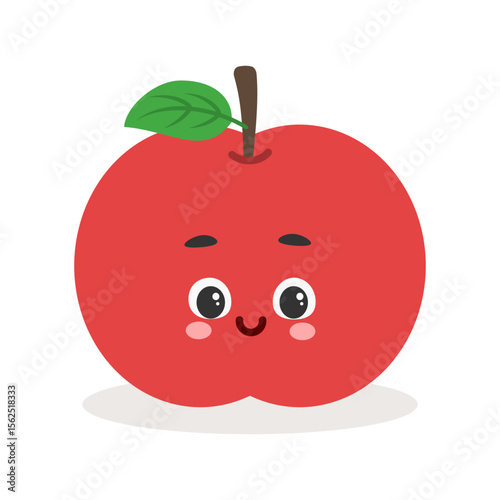 Cute kawaii red apple with happy face – cartoon fruit vector illustration for kids

