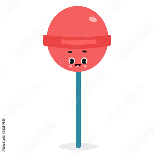 Cute kawaii lollipop with happy face – cartoon candy vector illustration for kids