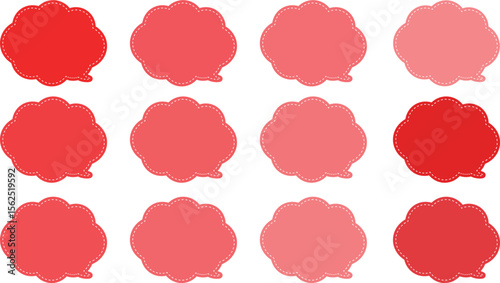 赤系の12色の雲の形をした吹き出しセット。
内側に白い破線があり、ポップな印象。