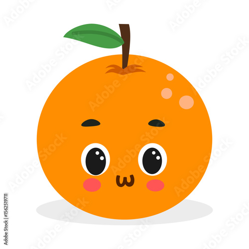Cute kawaii orange with happy face – cartoon fruit vector illustration for kids