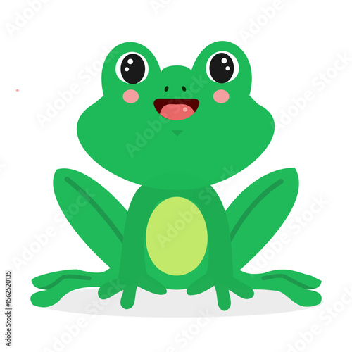 Cute kawaii frog with smiling face – cartoon amphibian animal vector illustration for kids