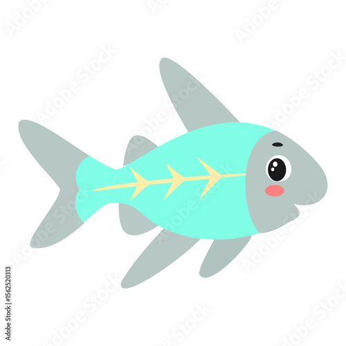Cute kawaii x-ray fish with smiling face – cartoon ocean animal vector illustration for kids