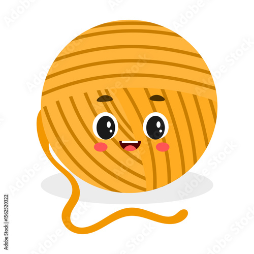 Cute kawaii yarn ball with smiling face – cartoon craft object vector for kids