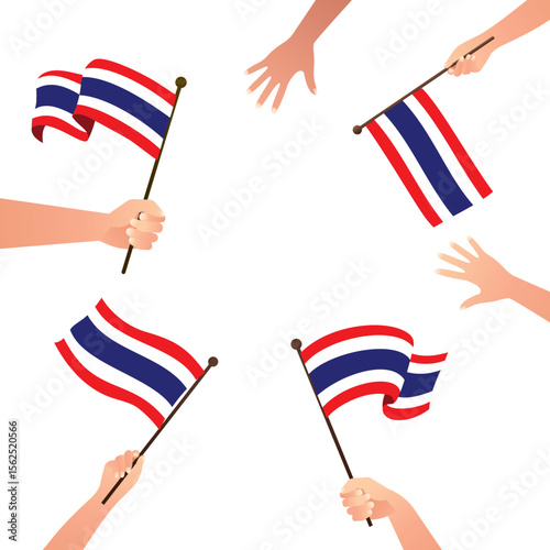 Hands holding and waving Thailand flags