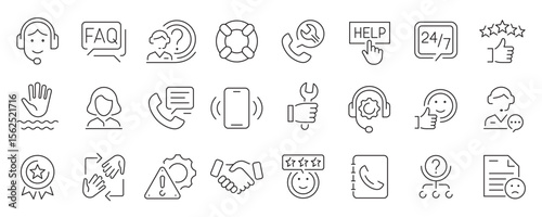 Customer Service and Support icons. Customer service icon set. Support icon set. Online Help, Helpdesk, Feedback, Quick, Operator and Technical support, Response and more. Vector illustration