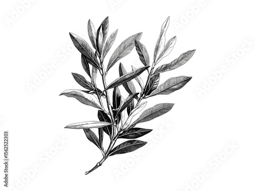 Rustic olive tree leaves engraving, hand-drawn vintage botanical sketch, Mediterranean branches, eco-conscious wall art, black sketch style, retro woodland decor, natural greenery print,