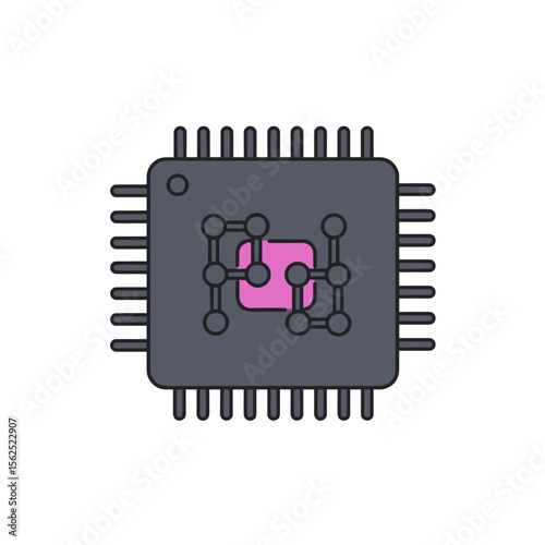 Quantum Computing Chip Icon – Bold Outline Style
