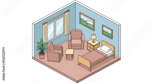Patient recovery room with hospital bed and clean space.