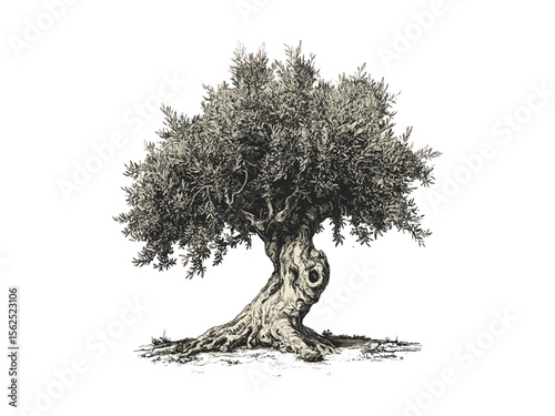 Vintage olive tree trunk engraving, hand-drawn olive bark texture, rustic Mediterranean nature illustration, black sketch art, eco-friendly botanical print, old engraving style, trendy tree decor