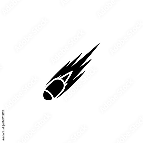 Stylized depiction of a bullet or missile with flames trailing behind it in flight trajectory design