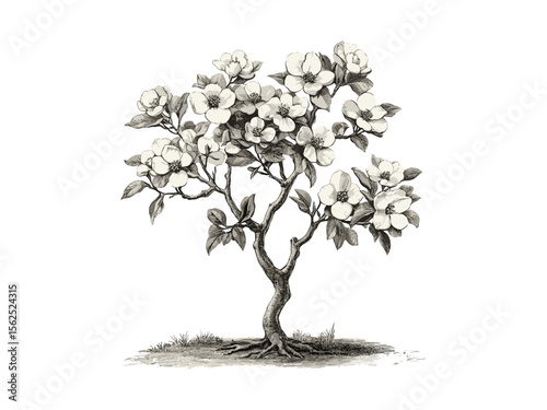 Vintage pear blossoms engraving, hand-drawn botanical tree, eco-friendly retro spring wall art, black ink sketch, floral nature decor, antique flower illustration, aesthetic botanical print,