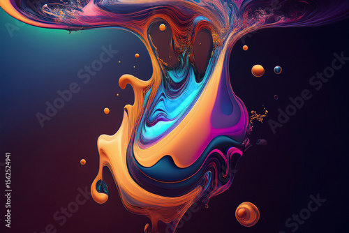 Abstract Panoramic Banner of a Dynamic Liquid Art Flow, Vibrant 3D Background with a Mix of Orange and Blue Colors