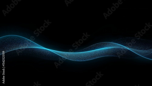 Illustration of a cyan data wave curving on a black background,