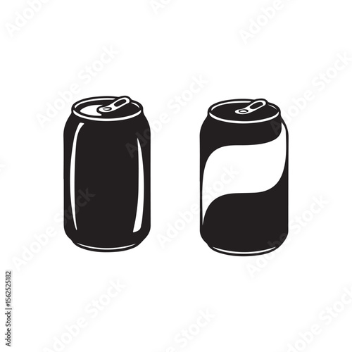 Two Soda Cans in Simple Black and White Silhouette.Stylish black and white silhouette illustration of two soda cans.