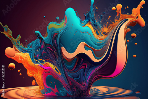 ibrant and Dynamic Abstract Liquid Splash, 3D Render of Colorful Fluid Art with Neon and Holographic Gradients