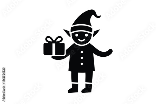 elf holding present vector icon