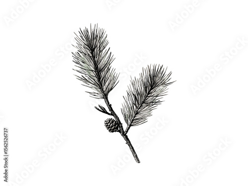 Hand-drawn Pine Tree Foliage, Vintage Botanical Sketch, Old Engraving Style, Evergreen Leaves Illustration, Nature Print, Retro Woodland Decor, Forest Art, Antique Tree Drawing,