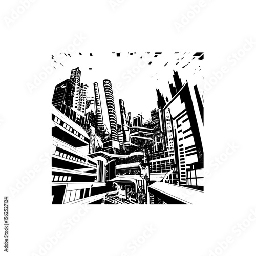 Futuristic Cityscape in a Monochrome Style