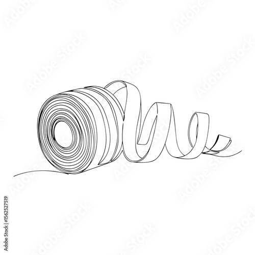 Continuous one line drawing of a roll of ribbon or paper, for unrolling and celebration concept. Minimalist line art vector illustration