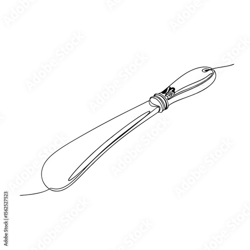 Shoehorn line art drawing design. Shoelace helper tool with handle. Continuous line drawing. Outline style. Footwear accessory concept. Simple vector illustration for icon, art, web