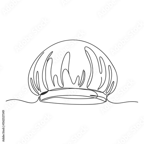 Single one line drawing of a chef hat or toque blance. Restaurant professional cooking uniform symbol concept. Dynamic continuous line draw graphic vector illustration for icon or symbol