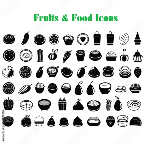 Fruits and food icon collection