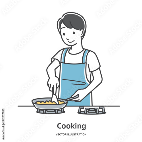 料理をする若い男性