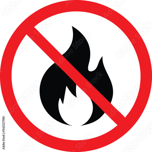 No Fire Hazard Warning Sign Red Circle Black Flame
