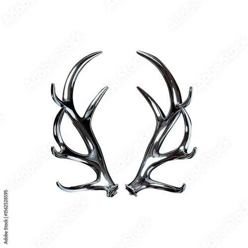 Polished Chrome Deer Antlers against a Black Background