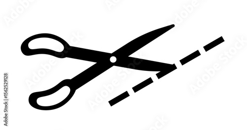 Scissors cut icon. Silhouette of scissors cutting dotted line. Stationery, school or office equipment. Tool for paperwork. Graphic element for website. Flat vector illustration