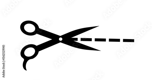 Scissors cut icon. Silhouette of scissors cutting dotted line. Barber or hairdressers equipment. UI and UX design. Graphic element for website. Flat vector illustration