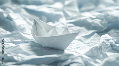 Paper boat on crumpled paper