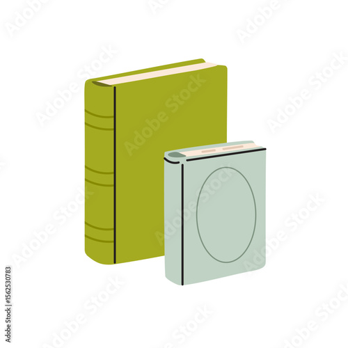 Two vertical hardcover books in light and dark green colors, isolated on white