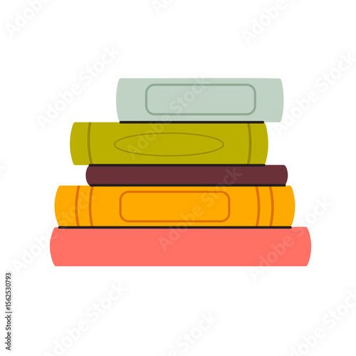 Closed books stacked with spines facing front, in warm earthy tones